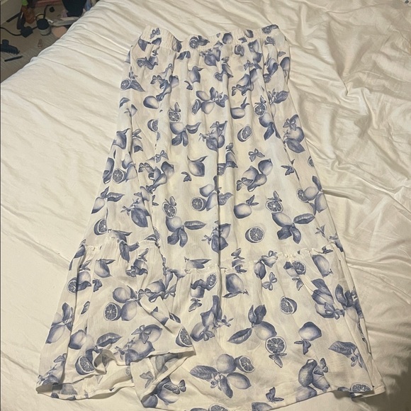 SO Dresses & Skirts - SO White and Blue Citrus Print A-Line Skirt